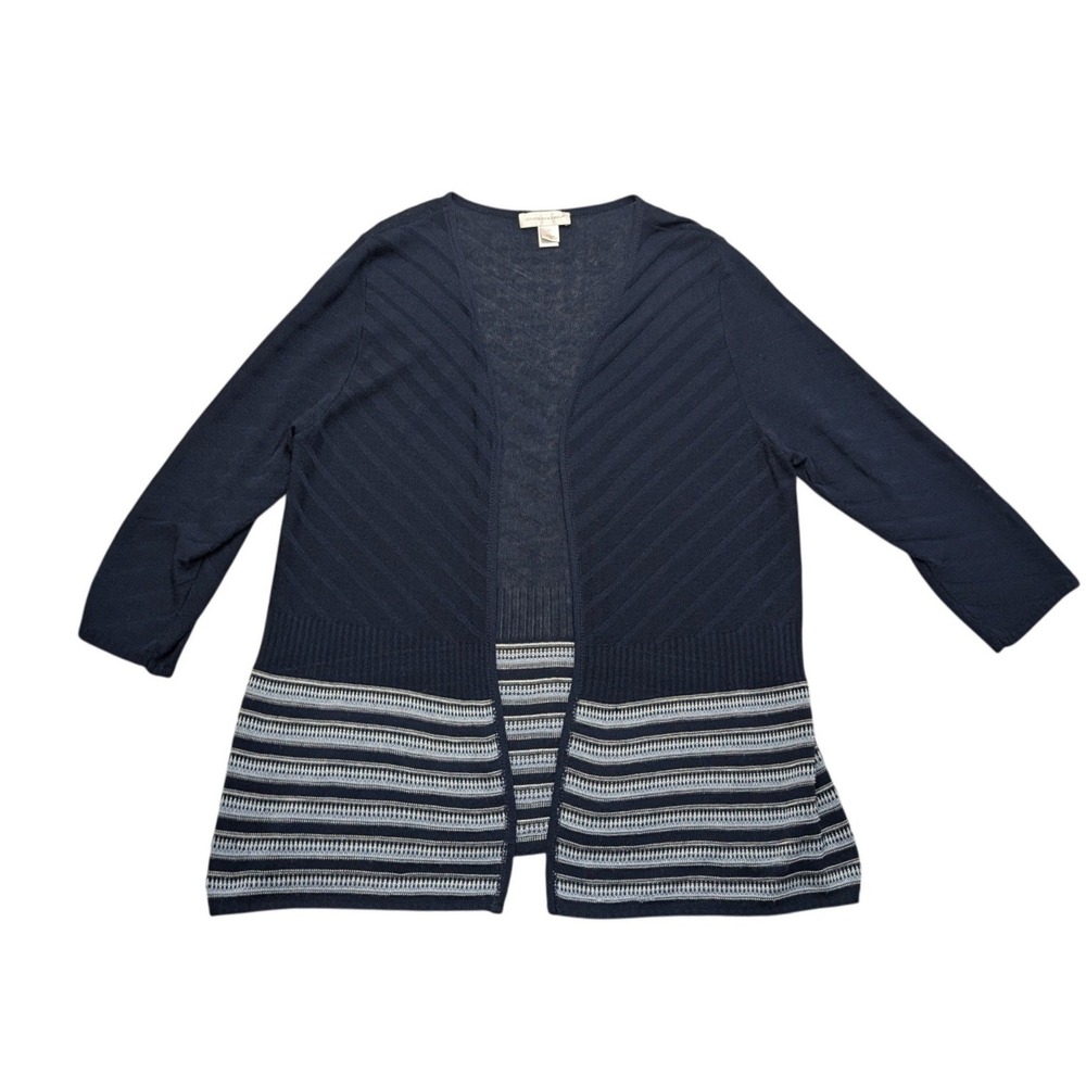 Vintage Christopher & Banks Cardigan Womens XL USA Striped Open Front Sweater